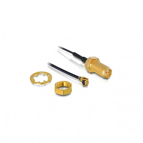 "Antennenkabel RP-SMA Buchse zum Einbau zu I-PEX Inc., MHF® I Stecker 1.13, 50 cm Gewindelänge 10 mm