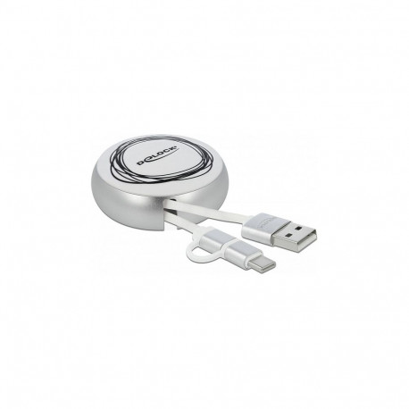 Delock USB 2.0 2 in 1 isekeriuv kaabel Typ-A - Micro-B ja Lightning 8 Pin valge / kuldne