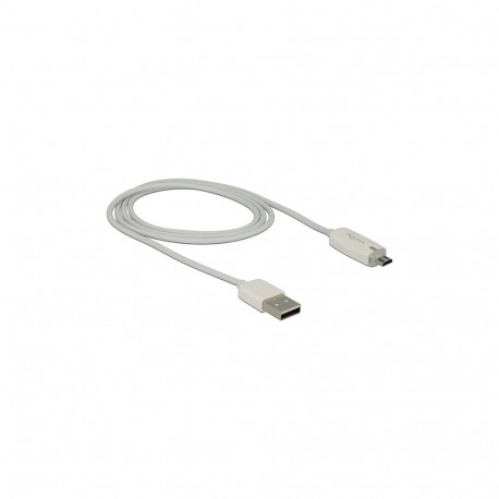 Delock USB 2.0 A-pistik > USB 2.0 Micro-B pistik laadimisoleku LED-näidikuga kaabel, valge, 1.0 m