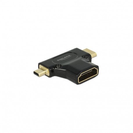 High Speed HDMI Ethernetiga adapter – HDMI-A pesa > Mini-C pistik + Micro-D pistik, must