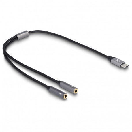 "Delock Headset Adapter USB Type-C™ Stecker DAC 24 Bit / 96 kHz Hi-Res zu 2 x 3,5 mm 3 Pin Klinkenbu
