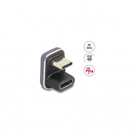Delock USB-C™ 180° nurgaga adapter 40 Gbps PD 3.1 240 W pistik-pesa U-kujuline 8K 60 Hz metallist