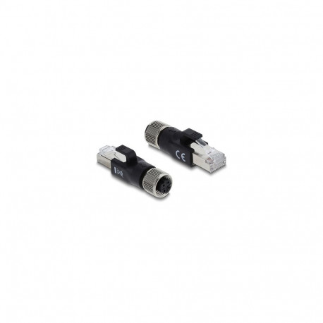 "Delock M12 Adapter D-kodiert 4 Pin Buchse zu RJ45 Stecker schwarz"