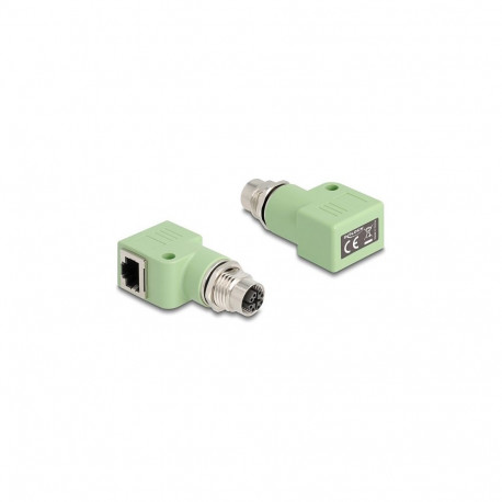 Delock M12 adapter X-koodiga 8 pin pesa RJ45 pessa Cat.5e kinnitusavaga 90° nurga all roheline