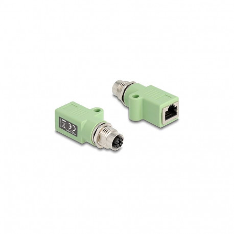 "Delock M12 Adapter X-kodiert 8 Pin Buchse zu RJ45 Buchse Cat.5e mit Befestigungsloch gerade grün"