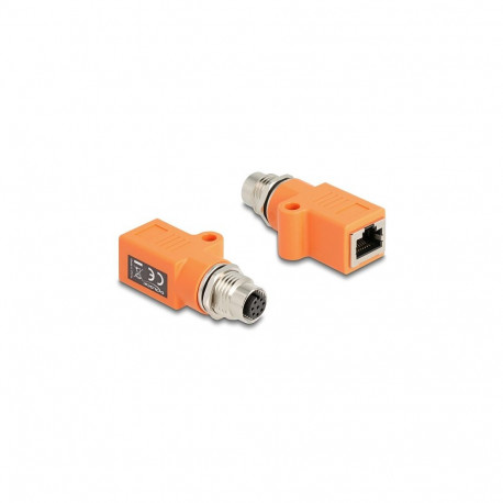 Delock M12 A-koodiga 8 Pin pesa RJ45 pesa adapter Cat.5e kinnitusavaga, sirge, oranž