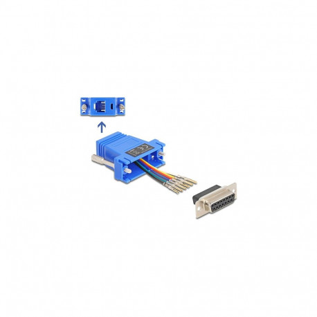 "Delock D-Sub 15 Pin Buchse zu RJ12 Buchse Montagesatz blau"