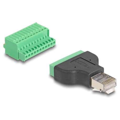 "Delock RJ50 Stecker zu Terminalblock Adapter mit Drucktaster"