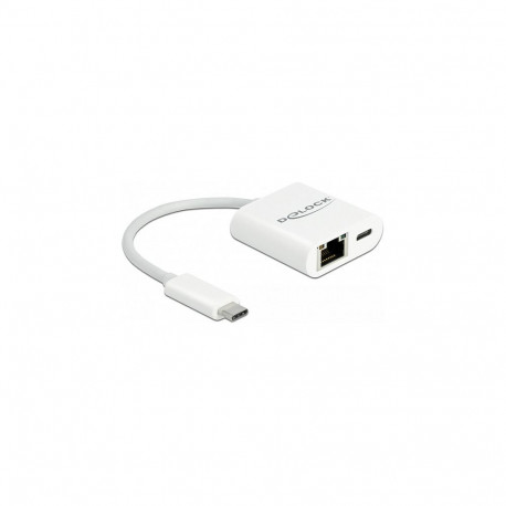 "Delock USB Type-C™ Adapter zu Gigabit LAN 10/100/1000 Mbps mit Power Delivery Anschluss weiß"