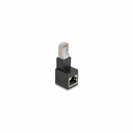 "Delock RJ45 Stecker zu RJ45 Buchse Adapter Cat.6A 90° nach unten gewinkelt"