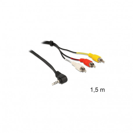 "Delock Kabel Klinke 3,5 mm 4 Pin Stecker gewinkelt > 3 x Cinchstecker 1,5 m"