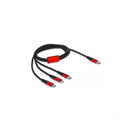 Delock 3-ühes USB-laadimiskaabel USB Type-C™ Lightning™ / Micro USB / USB Type-C™ 1 m must / punane