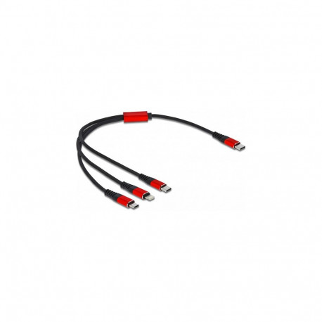 "Delock USB Ladekabel 3 in 1 USB Type-C™ zu Lightning™ / Micro USB / USB Type-C™ 30 cm schwarz / rot