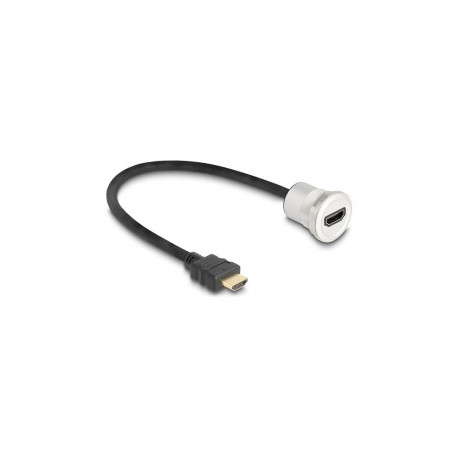"Delock HDMI Einbaubuchse 8K 60 Hz mit Kabelpeitsche Stecker 30 cm Aluminium"