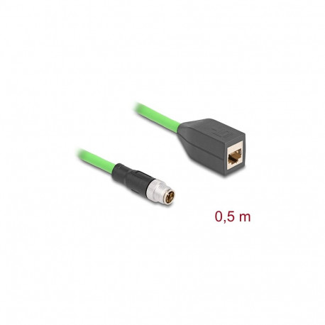 "Delock M12 Kabel X-kodiert 8 Pin Stecker zu RJ45 Buchse PUR (TPU) 0,5 m"
