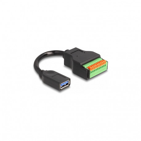 "Delock USB 3.2 Gen 1 Kabel Typ-A Buchse zu Terminalblock Adapter mit Drucktaster 15 cm"