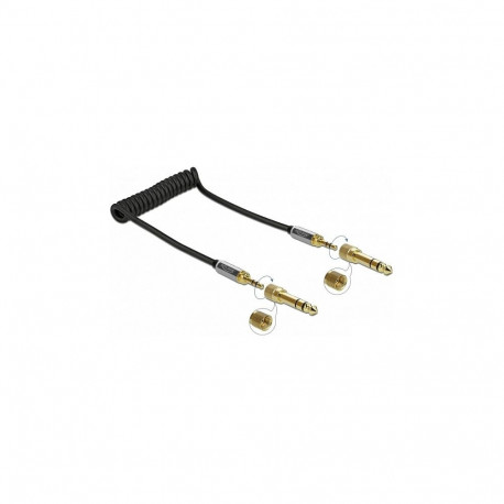 "Delock Spiralkabel 3,5 mm 3 Pin Klinkenstecker zu Klinkenstecker mit Schraubadapter 1 m"