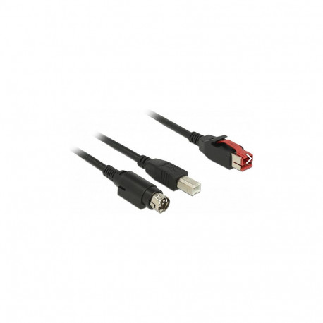 "Delock PoweredUSB Kabel Stecker 24 V > USB Typ-B Stecker + Hosiden Mini-DIN 3 Pin Stecker 2 m für P