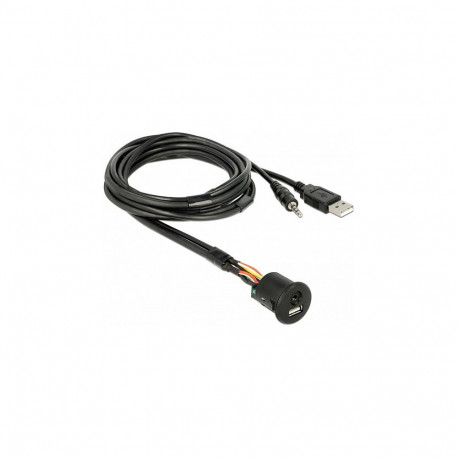 "Delock Kabel USB Typ-A Stecker + 3,5 mm 4 Pin Klinkenstecker > Einbaubuchse USB Typ-A Buchse + 3,5 
