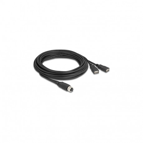 Delock M12 A-kodiert 8 pin pesa – 2 x USB 2.0 Typ-A pesa kaabel 5 m must