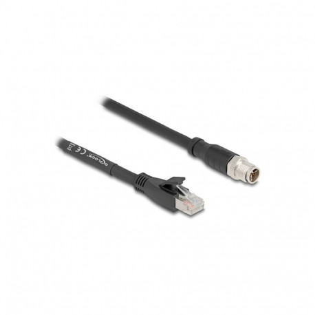 Delock M12 X-koodiga 8 pin pistik RJ45 pistikuks Cat.5e S/FTP painduv 10 m must kaabel