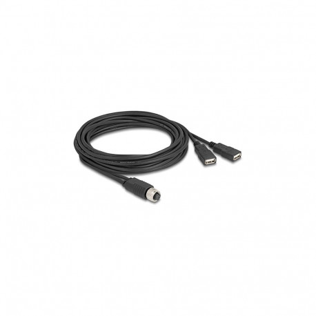 Delock M12 kaabel A-kodiert 8 Pin pesa kuni 2 x USB 2.0 Typ-A pesa 3 m must