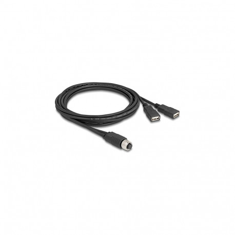 "Delock M12 Kabel A-kodiert 8 Pin Buchse zu 2 x USB 2.0 Typ-A Buchse 2 m schwarz"
