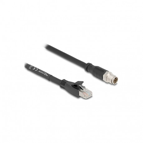 Delock M12 kaabel X-koodiga 8 pin pistik RJ45 pistik Cat.5e S/FTP painduv 1 m must