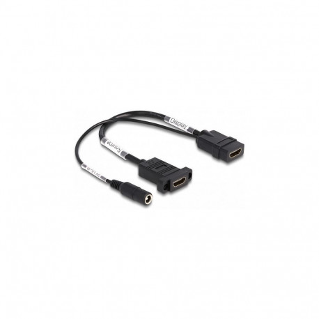 "Delock HDMI Kabel 4K 60 Hz mit DC Einspeisung 2,1 x 5,5 mm 0,30 m zum Einbau"