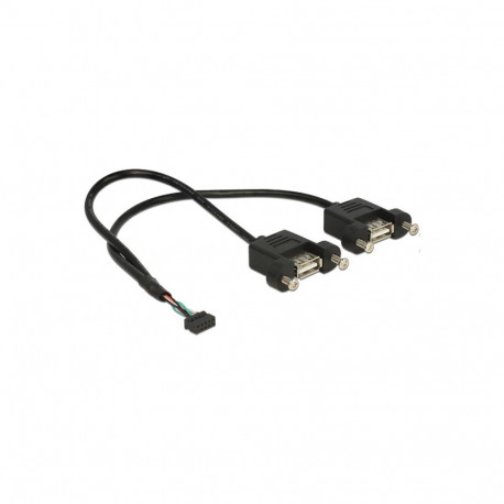 "Delock Kabel USB 2.0 Pfostenbuchse 2,00 mm 10 Pin > 2 x USB 2.0 Typ-A Buchse zum Einbau 25 cm"