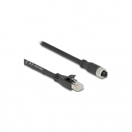 Delock M12 X-kodiert 8 Pin pesa - RJ45 pistik kaabel Cat.5e S/FTP painduv 3 m must