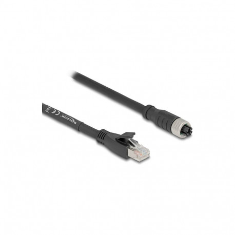 "Delock M12 Kabel X-kodiert 8 Pin Buchse zu RJ45 Stecker Cat.5e S/FTP flexibel 2 m schwarz"