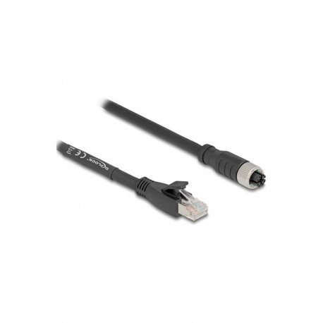 Delock M12 X-kodiert 8 Pin pesa - RJ45 pistik Cat.5e S/FTP painduv kaabel, 10 m, must
