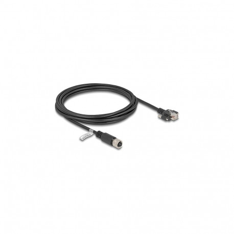 "Delock M12 Kabel D-kodiert 4 Pin Buchse zu RJ45 Stecker mit Schrauben Cat.5e FTP 3 m schwarz"