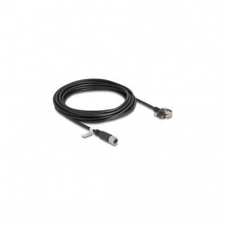 Delock M12 kaabel X-koodiga 8 Pin pesa RJ45 pistikuga kruvidega Cat.6A S/FTP 5 m must