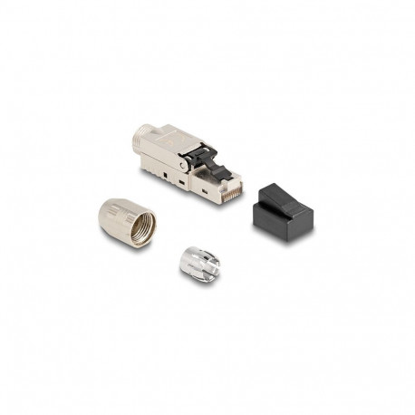 "Delock RJ45 Stecker feldkonfektionierbar Cat.6A mit Kabelverschraubung und Staubschutz werkzeugfrei