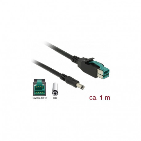 Delock PoweredUSB kaabel 12 V > DC 5,5 x 2,1 mm pistik 1 m POS-printeritele ja terminalidele