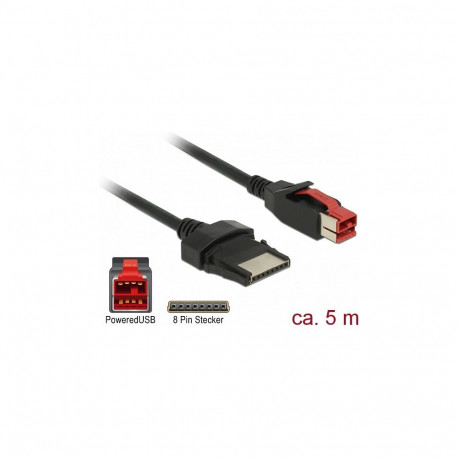 Delock PoweredUSB kaabel 24 V > 8 Pin pistik 5 m POS-printeritele ja terminalidele