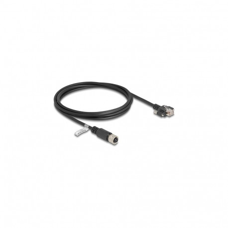 "Delock M12 Kabel D-kodiert 4 Pin Buchse zu RJ45 Stecker mit Schrauben Cat.5e FTP 2 m schwarz"