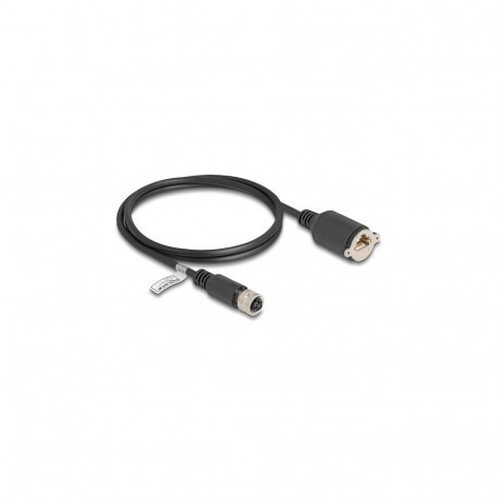 Delock M12 D-koodiga 4-pin pesa RJ45 pesa paigaldatav kaabel Cat.5e FTP 1 m must