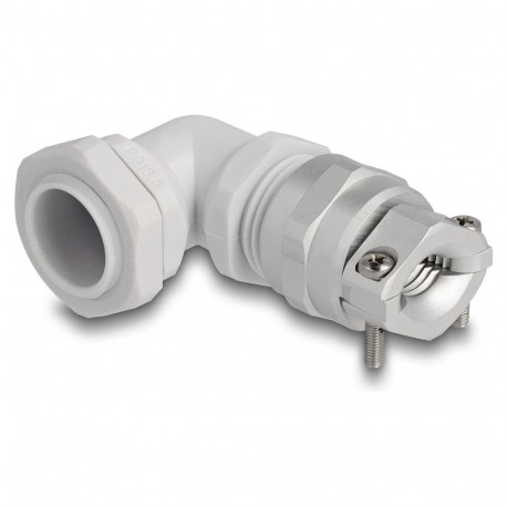 "Delock Kabelverschraubung mit Zugentlastung und Biegeschutz 90° gewinkelt PG13,5 grau"