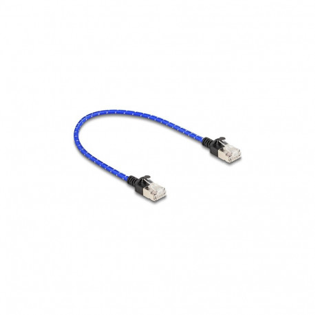 "Delock RJ45 Netzwerkkabel mit Geflechtmantel Cat.6A U/FTP Slim 0,3 m blau"