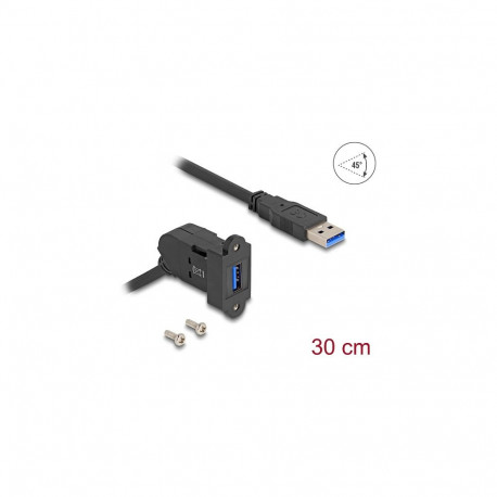 Delock Keystone moodul USB 5 Gbps Typ-A pesa 45° nurga all Typ-A pistiku ja 30 cm kaabliga, must