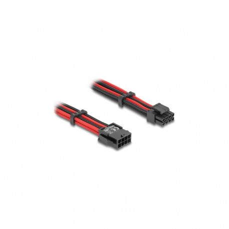 Delock 8-pin EPS pistik - 4 + 4-pin EPS pesa pikenduskaabel, tekstiilkattega, punane-must, 30 cm