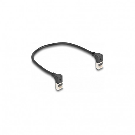 Delock RJ45 võrgukaabel Cat.6A S/FTP õhuke 90° üles / üles nurga all 0,25 m must