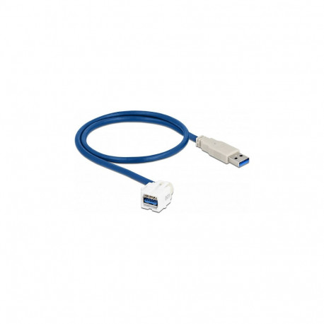 "Keystone Modul USB 5 Gbps Typ-A Buchse 250° zu Typ-A Stecker mit 0,5 m Kabel weiß"