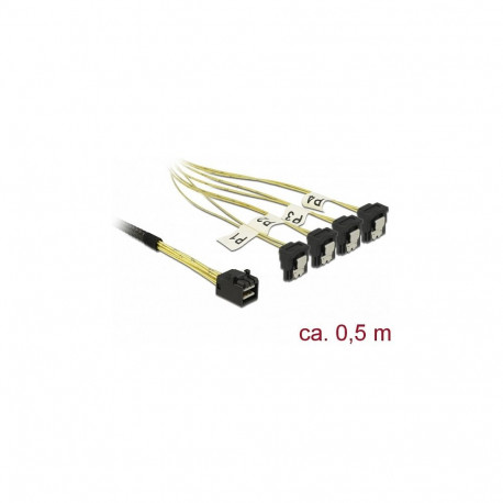 "Delock Kabel Mini SAS HD SFF-8643 > 4 x SATA 7 Pin gewinkelt 0,5 m"