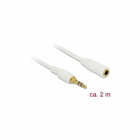 Delock 3,5 mm 3 Pin pikenduskaabel pistik-pesa 2 m valge