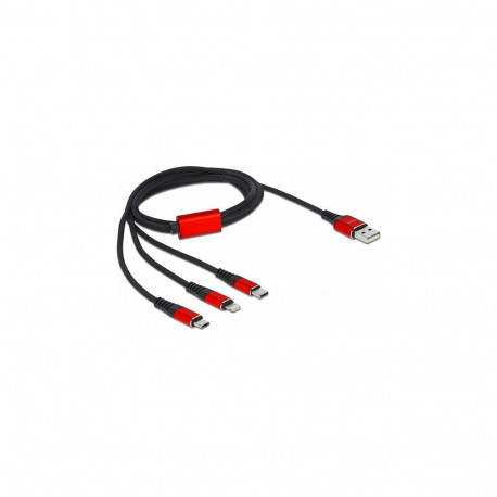 Delock 3-ühes USB laadimiskaabel tüüp-A - Lightning / 2 x USB Type-C 1 m must / punane