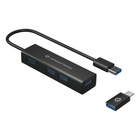 "CONCEPTRONIC 4-Port Hub USB-A3.0/-C Adap.->4xA3.0 o.Netz. sw"